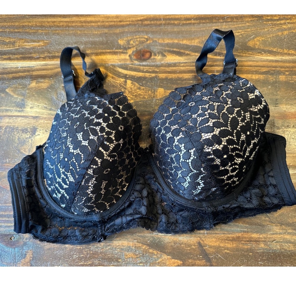 Prima Valentina Black Floral Lace‎ Underwire Bra 38C Adjustable Straps
